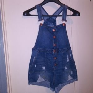 Faded Glory Distressed Overall Shorts Juniors Size L 11-13